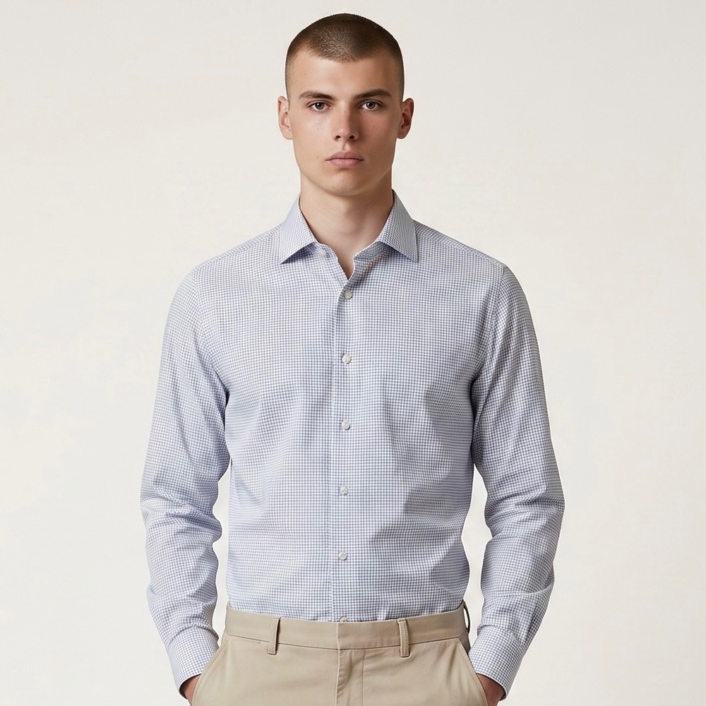 Eton Dress Shirt Mens 16.5/42 Blue Micro Check Contemporary Fit Cotton Preppy